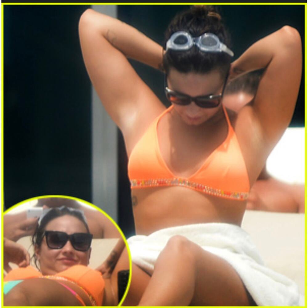 Victoria’s Secret Neon Embellished Bikini Top Demi Lovato wore same Top